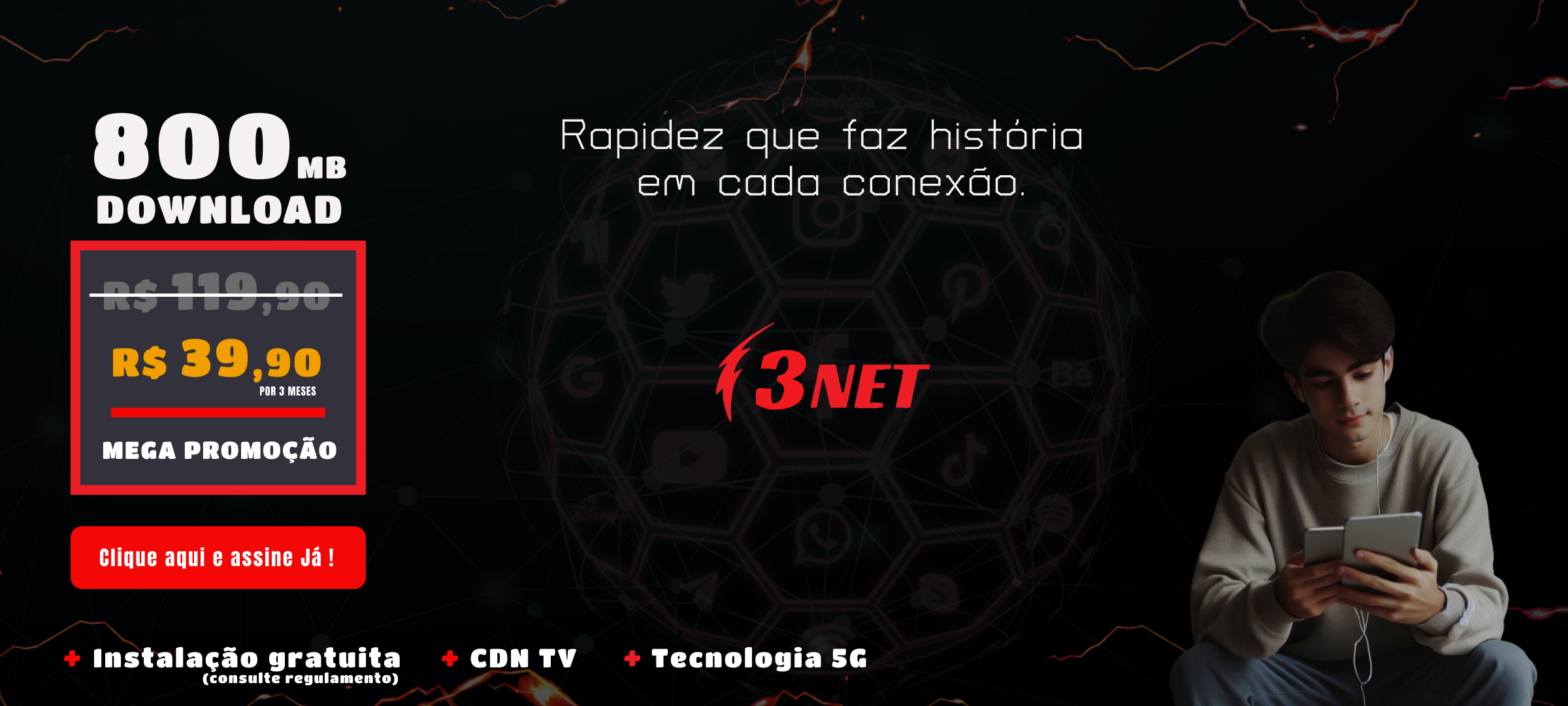 banner promocional; Super promocao de internet de 800mb por R$39,90